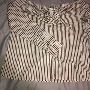 White Stripped Off the Shoulder Top